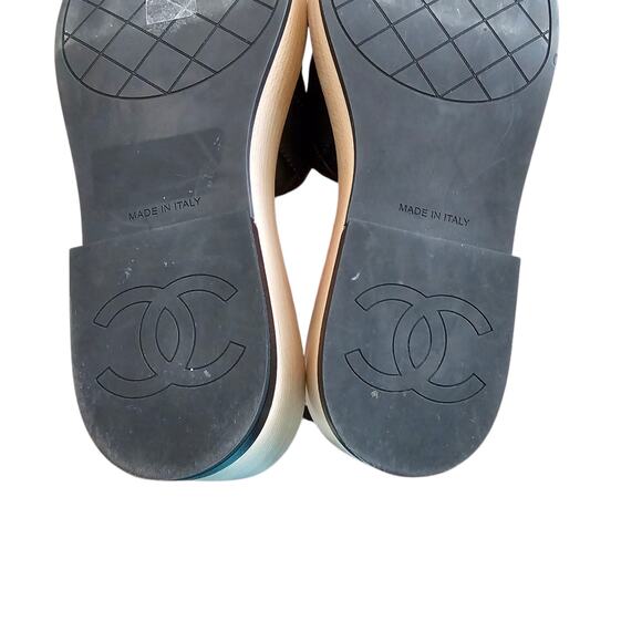 Chanel CC Wood Platform Sandal Slide Mule Size 39 US 8 8.5 Quilted Black Leather - Picture 14 of 15